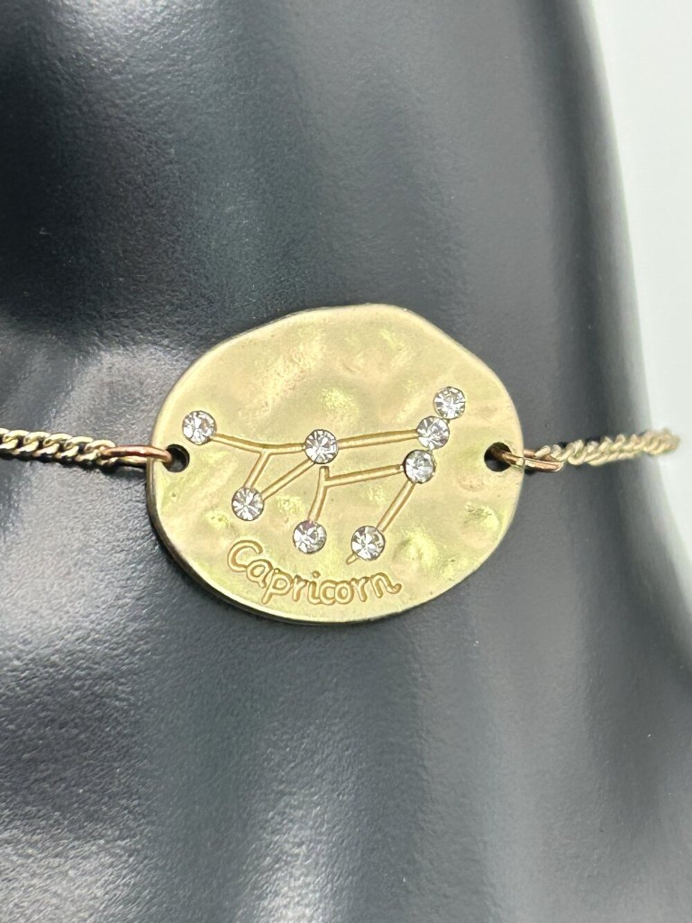 Capricorn Zodiac Constellation Bolo Bracelet Gold Tone Rhinestone Celestial